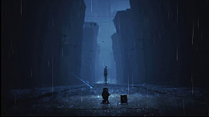Little Nightmares 2 Mono and Six in a Rainy Industrial Canyon HD wallpaper