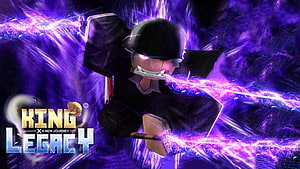 King Legacy Roblox Character Wielding Purple Energy Sword in Dark Fantasy Setting HD wallpaper
