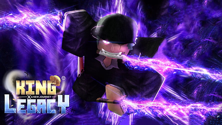 King Legacy Roblox Character Wielding Purple Energy Sword in Dark Fantasy Setting HD wallpaper