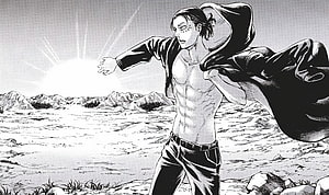 Eren Yeager Reaching for the Sun in a Desolate Landscape from Attack on Titan HD wallpaper