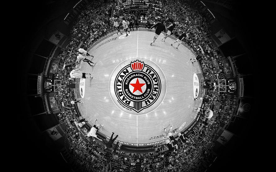 Partizan Basketball Club Center Court Fisheye View in Black and White HD wallpaper