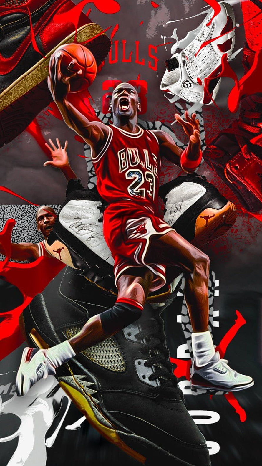 Michael Jordan Chicago Bulls Dribble Artwork with Air Jordan Sneakers HD phone wallpaper