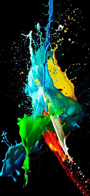Vibrant Multicolor Paint Splash on Black Background Abstract Art HD phone wallpaper