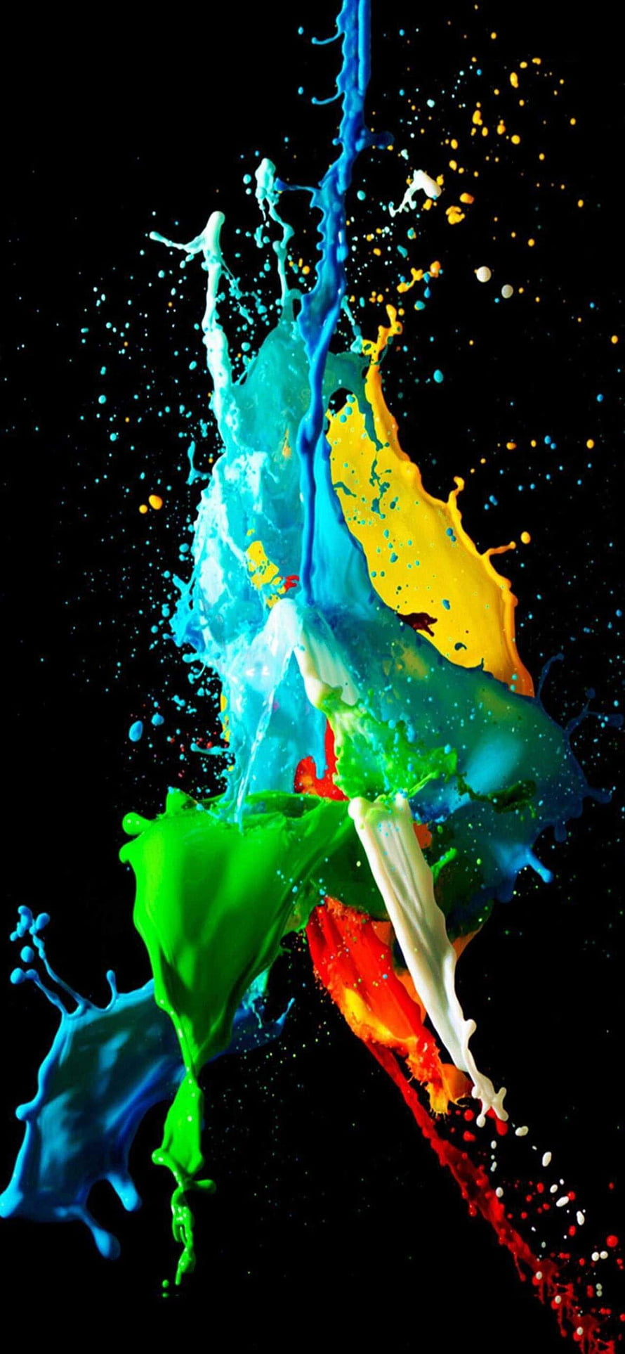 Vibrant Multicolor Paint Splash on Black Background Abstract Art HD phone wallpaper