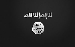 Silver Arabic Calligraphy of the Shahada and Seal of Muhammad on a Dark Background HD wallpaper