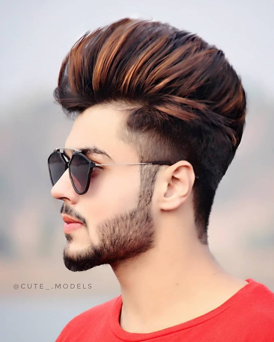 Men's Side Part Pompadour Haircut with Aviator Sunglasses and Red T-Shirt HD phone wallpaper