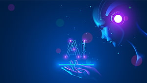Neon AI Concept Art Featuring Robotic Profile and Glowing Circuit Text HD wallpaper