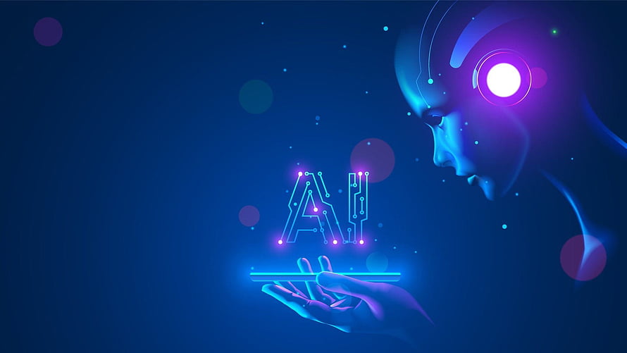 Neon AI Concept Art Featuring Robotic Profile and Glowing Circuit Text HD wallpaper
