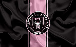 Inter Miami CF Official Club Crest on Black and Pink Silk Fabric Background HD wallpaper