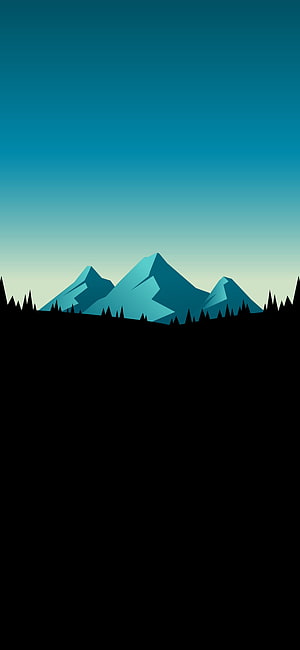 Minimalist Teal Mountain Range with Black Foreground Silhouette HD phone wallpaper