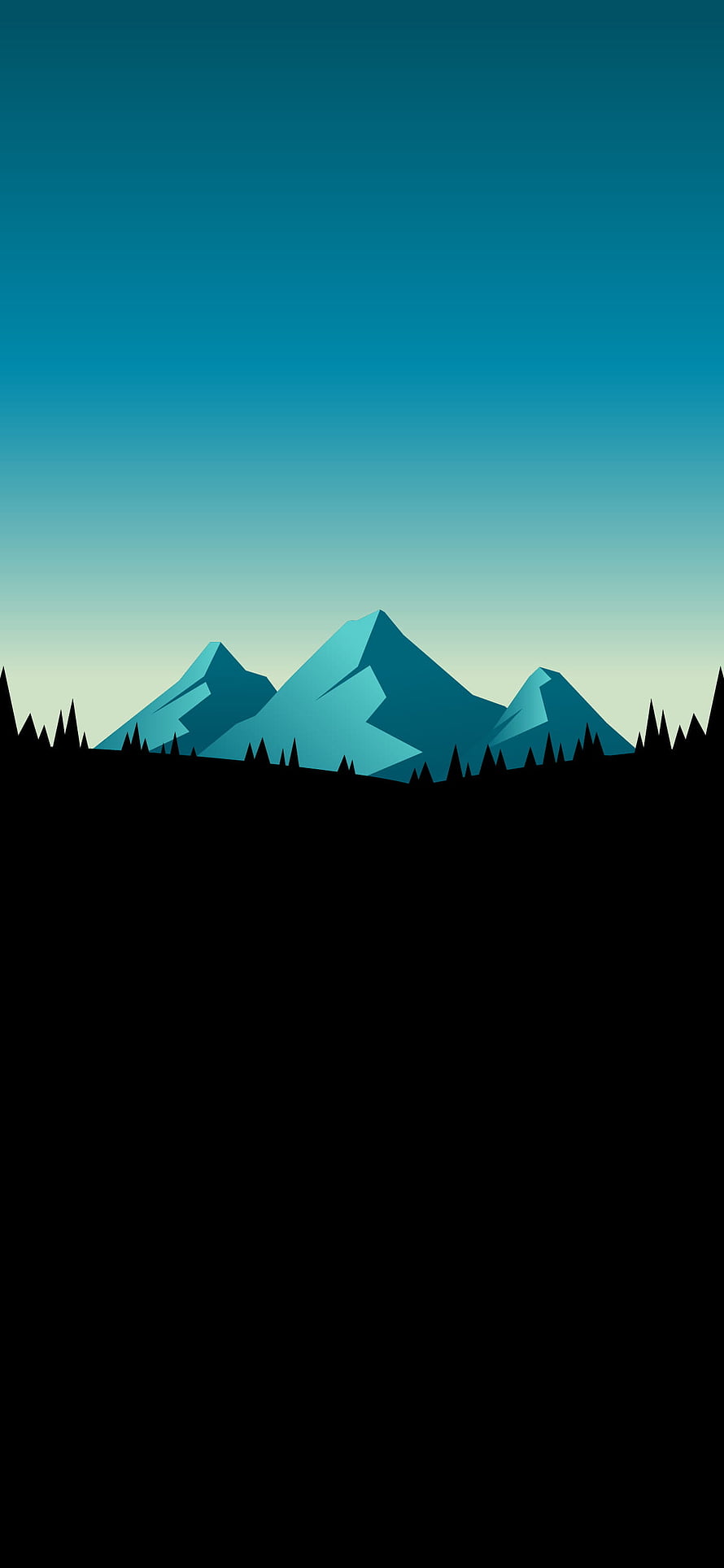 Minimalist Teal Mountain Range with Black Foreground Silhouette HD phone wallpaper