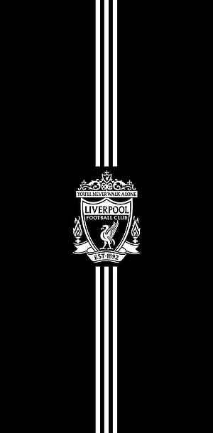 Minimalist Liverpool FC Crest with Vertical Stripes on Black Background HD phone wallpaper