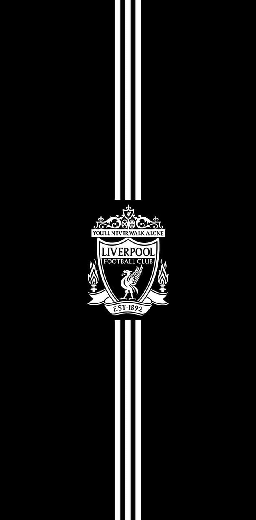 Minimalist Liverpool FC Crest with Vertical Stripes on Black Background HD phone wallpaper