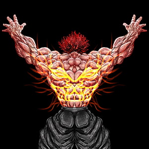 Jack Hanma Demon Back Form with Glowing Muscular Anatomy and Fiery Aura HD phone wallpaper