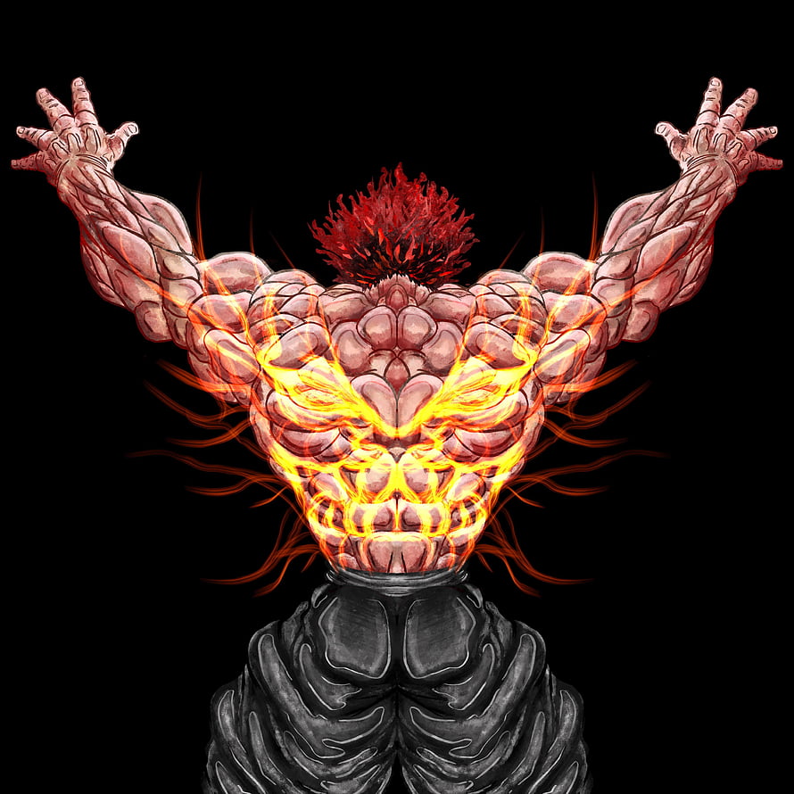 Jack Hanma Demon Back Form with Glowing Muscular Anatomy and Fiery Aura HD phone wallpaper
