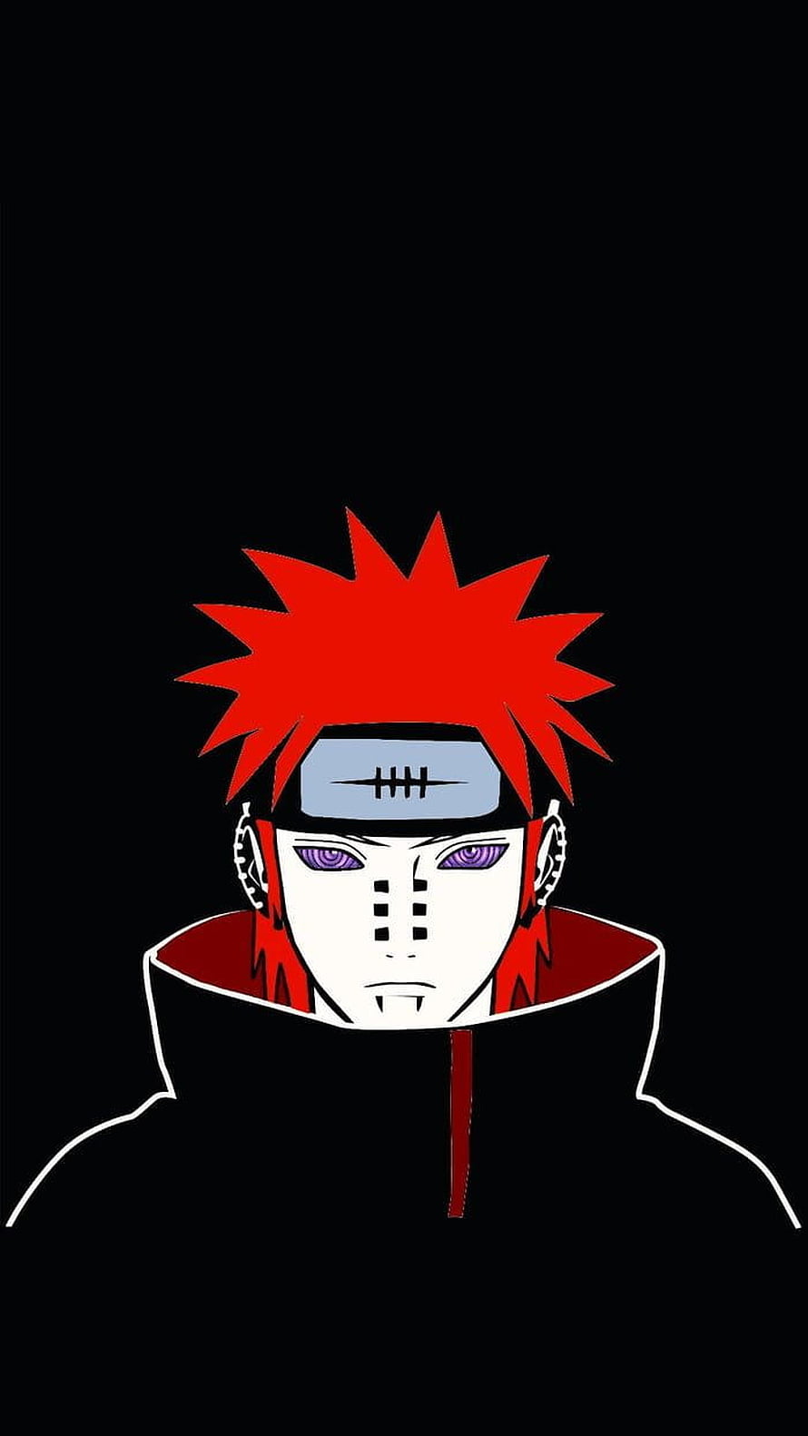 Pain from Naruto Anime Character Portrait with Red Spiky Hair and Purple Eyes on Black Background HD phone wallpaper