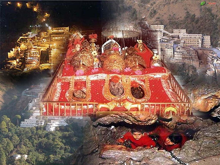 Maa Vaishno Devi Temple Sanctuary with Devotees and Sacred Caves HD wallpaper