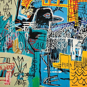 Abstract Expressionist Painting with Bold Colors and Graffiti Text Elements HD phone wallpaper