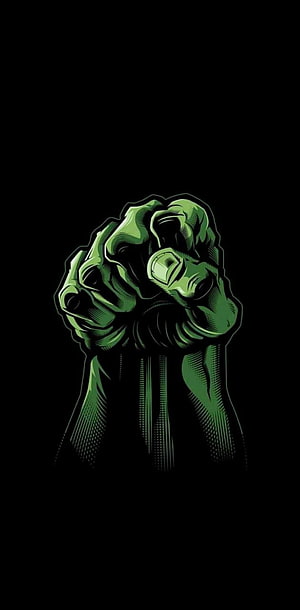 Hulk Green Fist Illustration on Black Background HD phone wallpaper