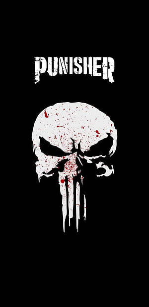 The Punisher Blood-Splattered Skull Logo on Black Background HD phone wallpaper