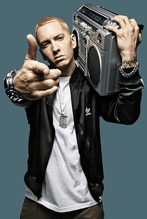 Eminem Portrait With Boombox And Finger Pointing At Camera HD phone wallpaper