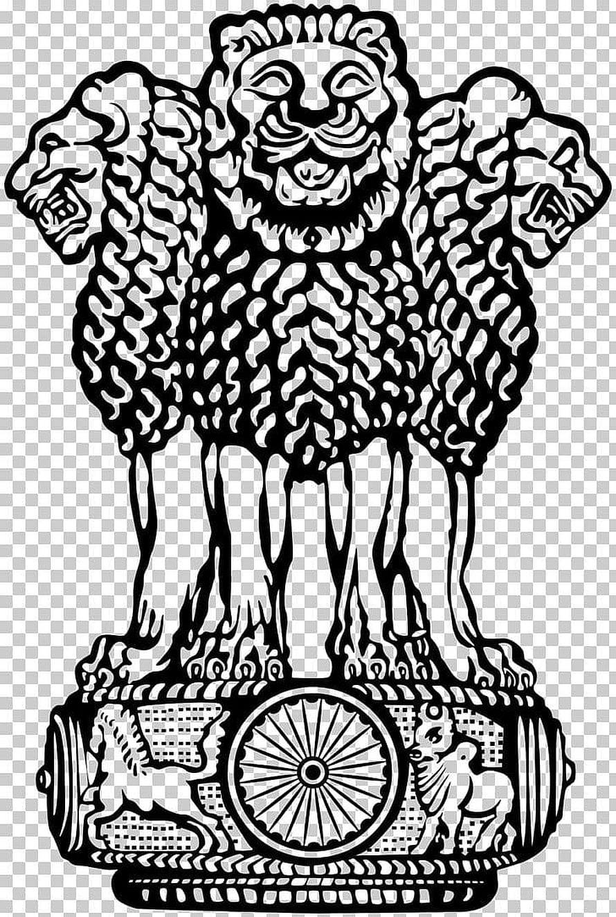 Ashoka Chakra Lion Capital Emblem Black and White Vector Illustration HD phone wallpaper