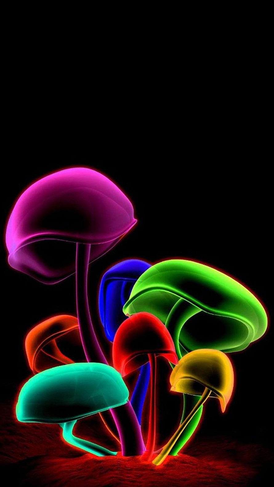 Vibrant Neon Mushroom Cluster Glowing in the Dark HD phone wallpaper