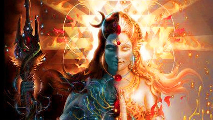 Ardhanarishvara Shiva and Parvati Divine Fusion Artwork HD wallpaper