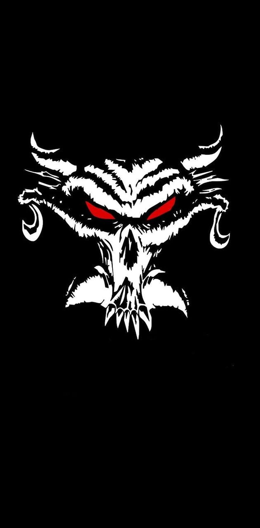 Fierce White Dragon Skull with Glowing Red Eyes on Black Background HD phone wallpaper