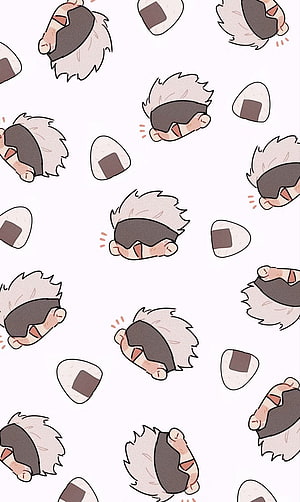 Satoru Gojo Chibi Pattern Wallpaper with Blindfold and Onigiri Motifs HD phone wallpaper