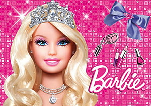 Barbie Princess with Crown and Jewelry on Sparkling Pink Background HD wallpaper