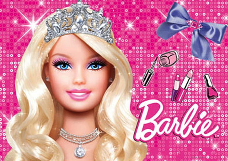 Barbie Princess with Crown and Jewelry on Sparkling Pink Background HD wallpaper