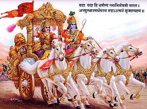 Shree Krishna and Arjuna in the Divine Chariot of the Mahabharata HD wallpaper