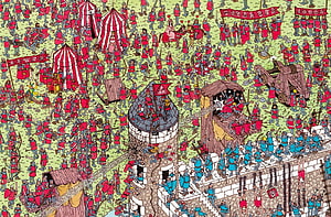Where's Wally Medieval Siege Battle Scene Illustration HD wallpaper