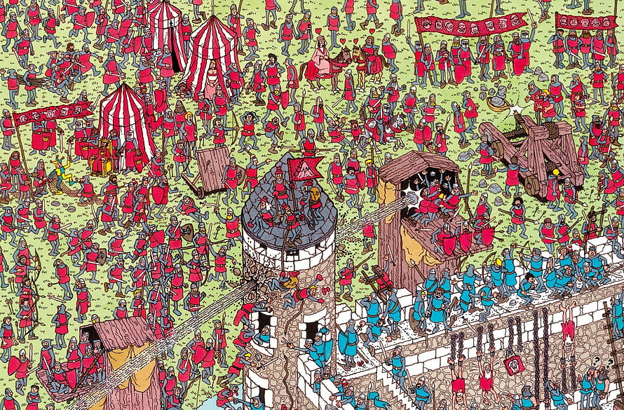 Where's Wally Medieval Siege Battle Scene Illustration HD wallpaper