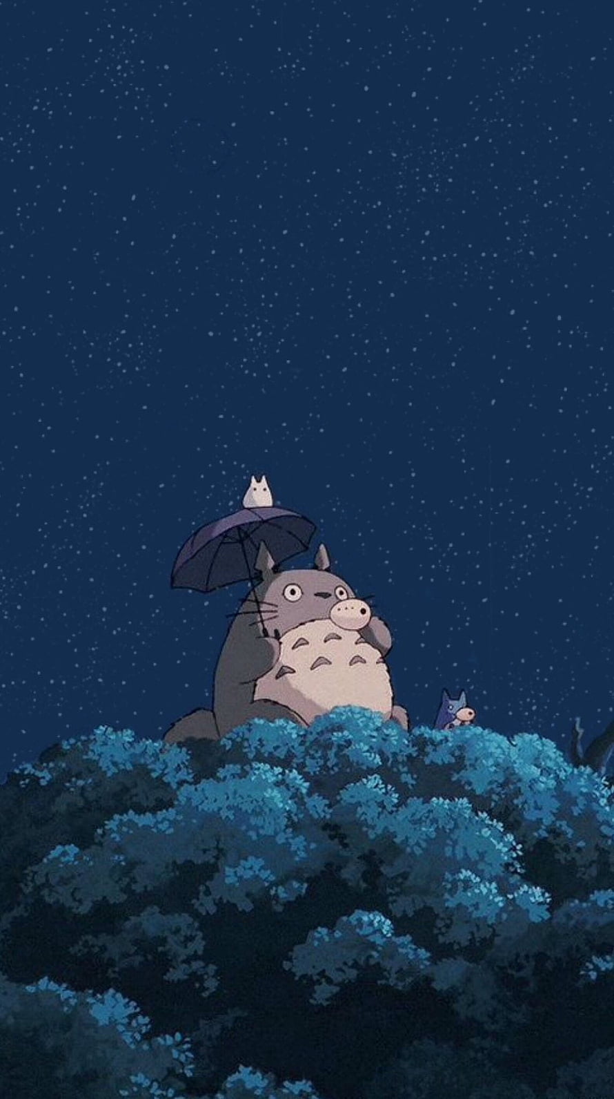 My Neighbor Totoro Night Scene with Umbrella and Starry Sky HD phone wallpaper
