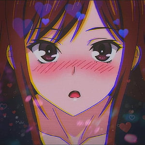 Ayane Shirakawa Anime Character Close-Up with Blushing Expression and Floating Hearts HD phone wallpaper