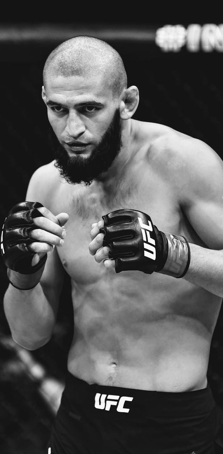 Khamzat Chimaev UFC Fighter Black and White Portrait HD phone wallpaper
