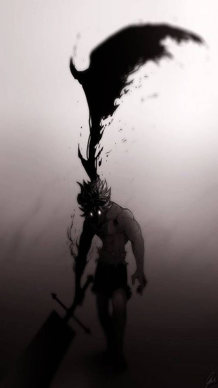 Asta from Black Clover in Dark Monochrome Illustration with Shadow Aura HD phone wallpaper