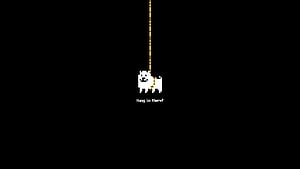Undertale Pixel Art Dog Hanging on a Rope Against a Black Background HD wallpaper