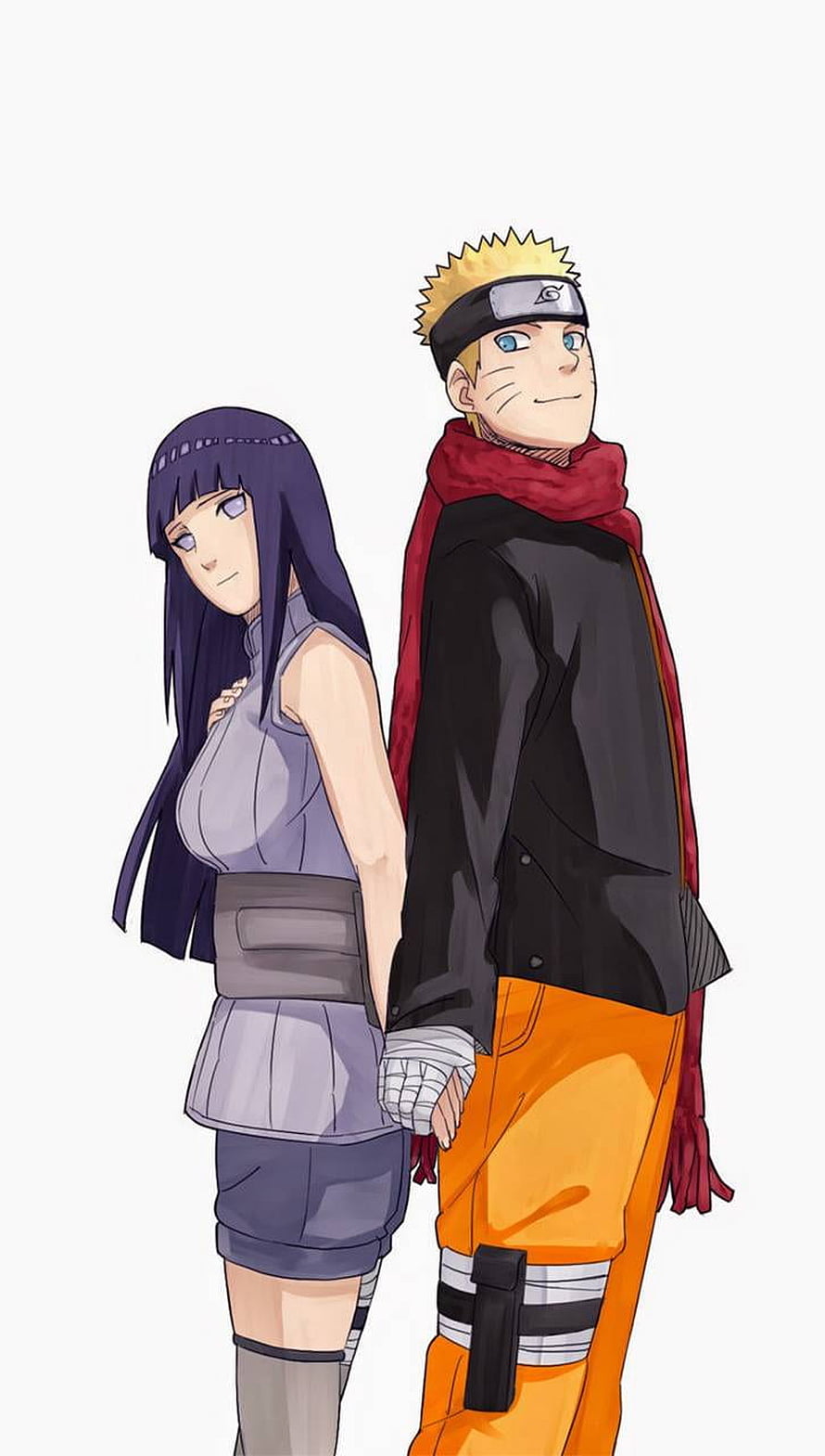 Naruto and Hinata Standing Back to Back in Anime Style HD phone wallpaper