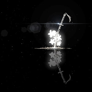 Nier Automata Faded Memories Sword and Cherry Blossoms in Starlit Water Reflection HD phone wallpaper
