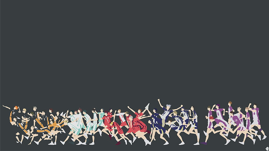 Haikyuu!! Full Cast Running Lineup Illustration on Dark Background HD wallpaper