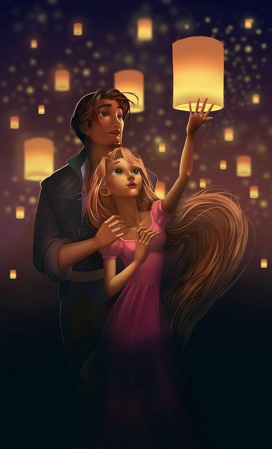 Rapunzel and Flynn Rider Releasing a Sky Lantern at Night in Tangled HD phone wallpaper