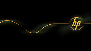 HP Omen Gold Logo with Flowing Light Trails on Black Background HD wallpaper