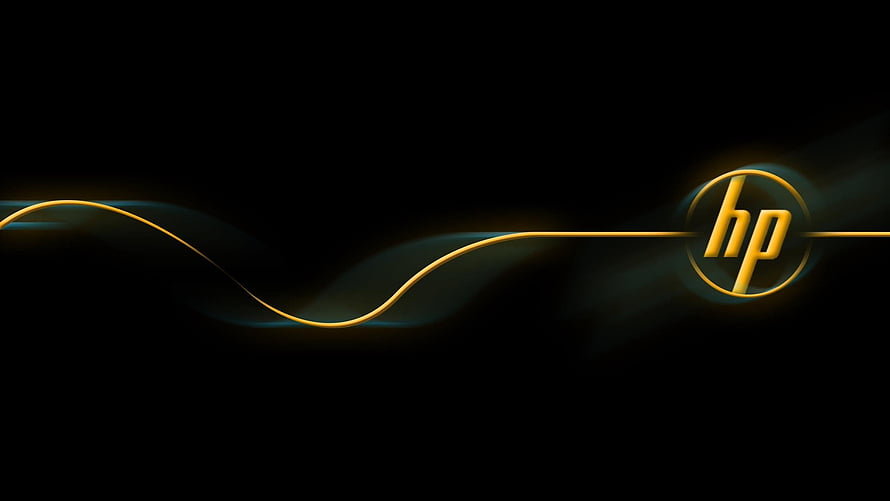 HP Omen Gold Logo with Flowing Light Trails on Black Background HD wallpaper