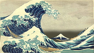 The Great Wave off Kanagawa Japanese Woodblock Print with Mount Fuji and Fishing Boats HD wallpaper