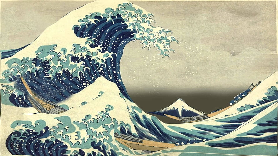 The Great Wave off Kanagawa Japanese Woodblock Print with Mount Fuji and Fishing Boats HD wallpaper
