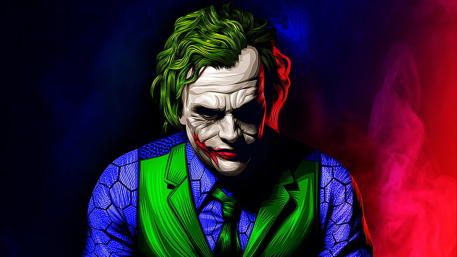 The Joker Digital Art Portrait in Green Suit and Blue Shirt HD wallpaper