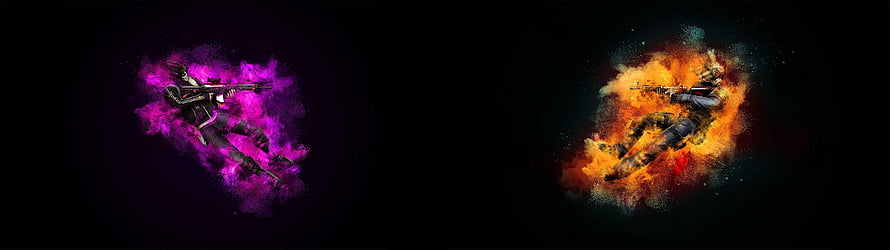 Twin Tactical Operatives in Vibrant Purple and Orange Smoke Bursts HD wallpaper